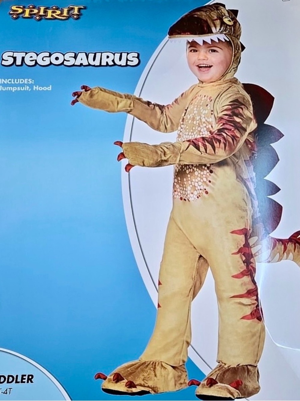 Spirit Tan & Red Stegosaurus Kids Costume - Jumpsuit with Hood Size 3-4T
